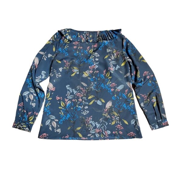 Banana Republic Josephine Asymmetrical‎ Pleated Neckline Floral Blouse Womens M - Picture 6 of 8